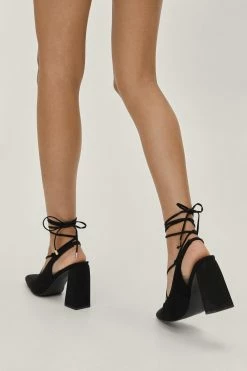 Faux Suede Strappy Block Heel Court Shoes