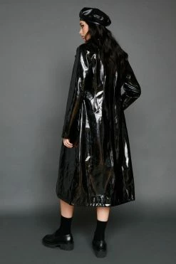 Faux Vinyl Longline Coat -Nasty Gal Sales Store Sales womens black faux vinyl longline coat 2