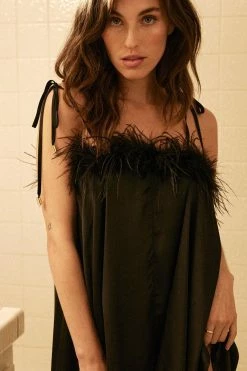Feather Trim Satin Nighty Slip Dress -Nasty Gal Sales Store Sales womens black feather trim satin nighty slip dress 7