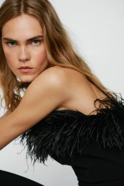 Feather Trimmed Flared Jumpsuit