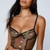 Floral Embroidered Mesh Underwire Corset Strappy Set