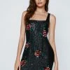 Floral Sequin Square Neck Mini Dress