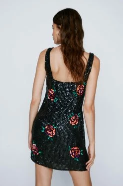 Floral Sequin Square Neck Mini Dress 9 Floral Sequin Square Neck Mini Dress -Nasty Gal Sales Store Sales womens black floral sequin square neck mini dress 5