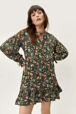 Alternative view of Floral Tie Neck Mini Dress