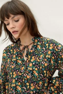 Floral Tie Neck Mini Dress