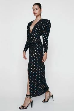 Alternative view of Foiled Spot Puff Sleeve Maxi Dress