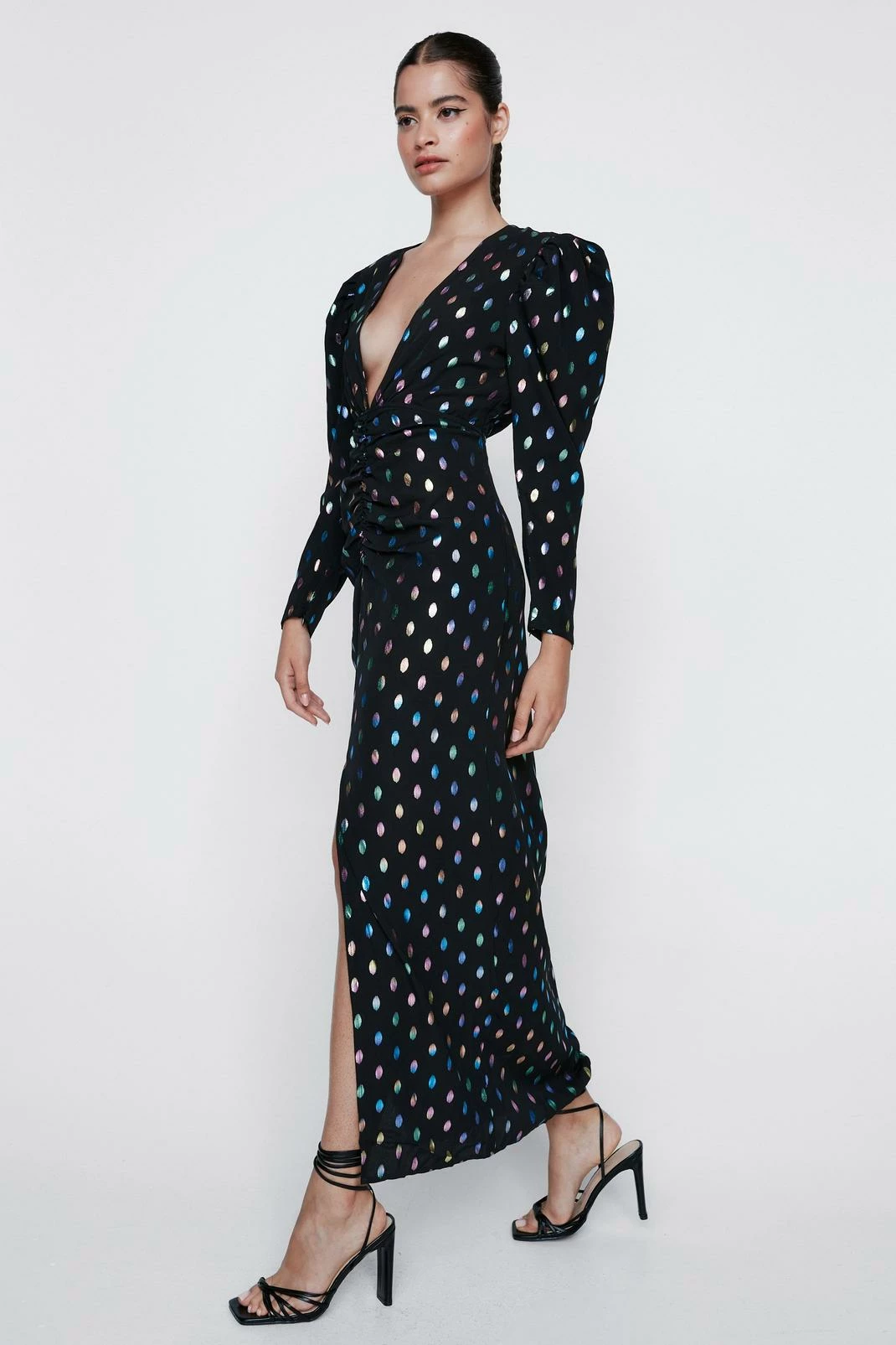 Foiled Spot Puff Sleeve Maxi Dress 2 Foiled Spot Puff Sleeve Maxi Dress - Image 2