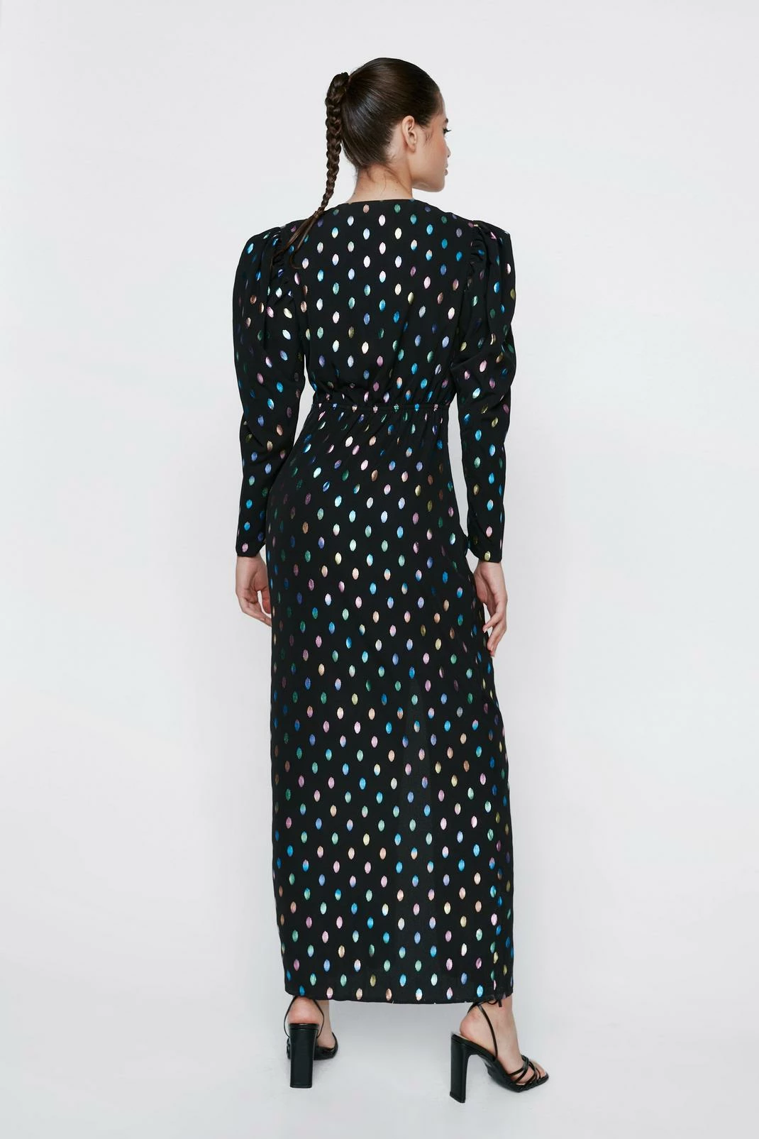 Foiled Spot Puff Sleeve Maxi Dress 3 Foiled Spot Puff Sleeve Maxi Dress - Image 3