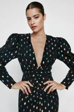 Foiled Spot Puff Sleeve Maxi Dress