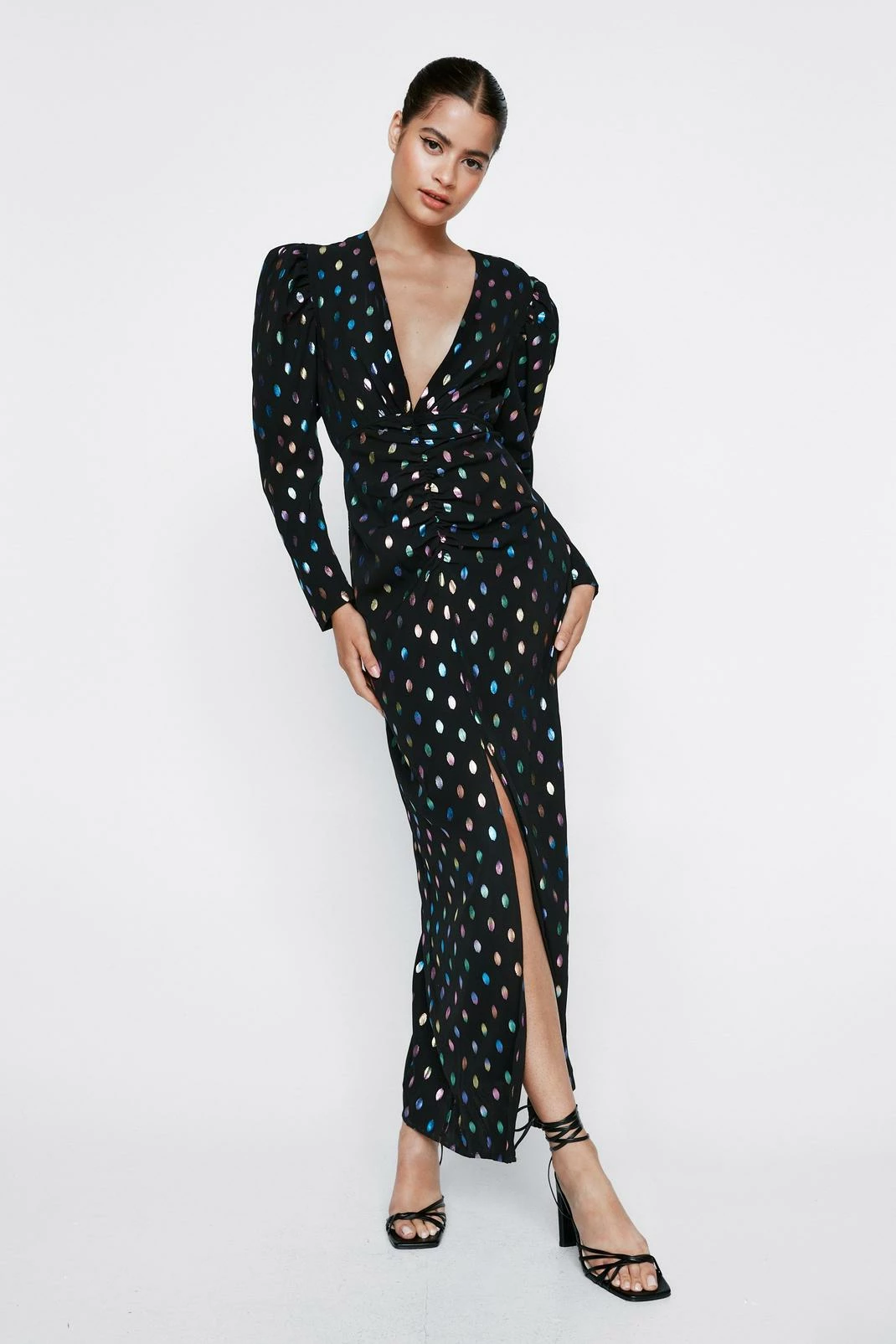 Foiled Spot Puff Sleeve Maxi Dress 4 Foiled Spot Puff Sleeve Maxi Dress - Image 4