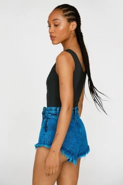 Fringe V Neck Bodysuit -Nasty Gal Sales Store Sales womens black fringe v neck bodysuit 1 2