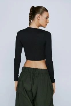 Front Cut Out Detail Long Sleeved Top -Nasty Gal Sales Store Sales womens black front cut out detail long sleeved top 2