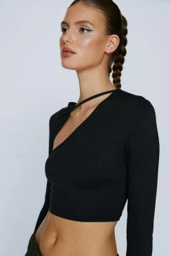 Front Cut Out Detail Long Sleeved Top -Nasty Gal Sales Store Sales womens black front cut out detail long sleeved top