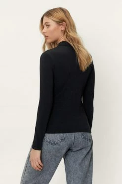 Funnel Neck Long Sleeve Ribbed Top -Nasty Gal Sales Store Sales womens black funnel neck long sleeve ribbed top 2