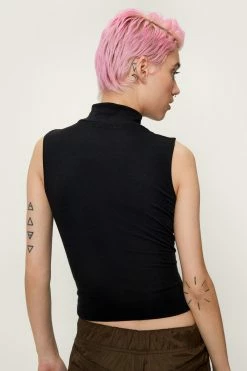 Funnel Neck Sleeveless Top 6 Funnel Neck Sleeveless Top -Nasty Gal Sales Store Sales womens black funnel neck sleeveless top 2