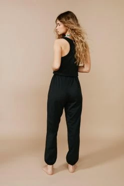 Jersey Slub Tie Waist Detail Jumpsuit -Nasty Gal Sales Store Sales womens black jersey slub tie waist detail jumpsuit 2