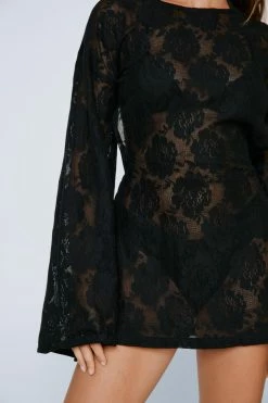 Alternative view of Lace Flare Sleeve Open Back Mini Dress