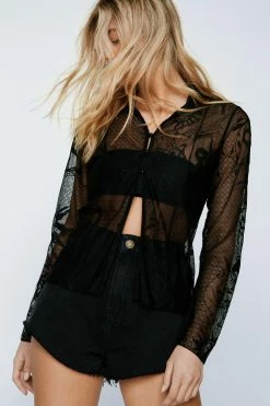 Lace Super Sheer Shirt 7 Lace Super Sheer Shirt -Nasty Gal Sales Store Sales womens black lace super sheer shirt 3