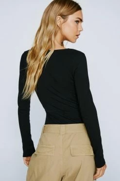 Lace Up Corset Long Sleeve Bodysuit -Nasty Gal Sales Store Sales womens black lace up corset long sleeve bodysuit 2