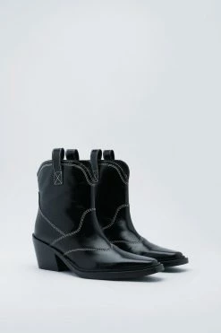 Alternative view of Leather Contrast Stitch Ankle Western Boots