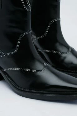 Leather Contrast Stitch Ankle Western Boots -Nasty Gal Sales Store Sales womens black leather contrast stitch ankle western boots 2