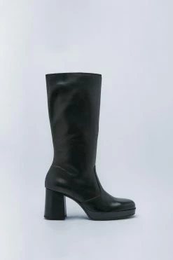 Leather Platform Knee High Boots -Nasty Gal Sales Store Sales womens black leather platform knee high boots 1