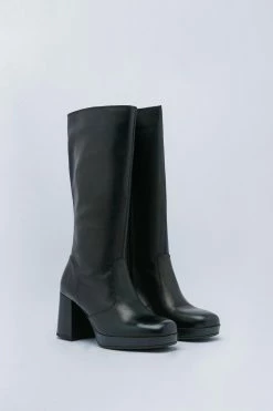 Leather Platform Knee High Boots -Nasty Gal Sales Store Sales womens black leather platform knee high boots 2