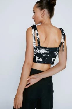 Marble Print Tie Strap Crop Top 6 Marble Print Tie Strap Crop Top -Nasty Gal Sales Store Sales womens black marble print tie strap crop top 2