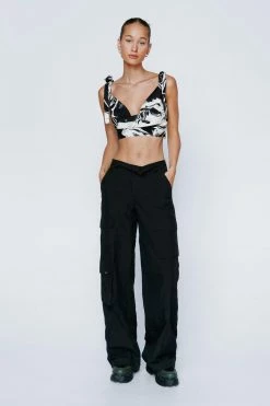 Marble Print Tie Strap Crop Top