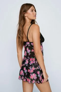 Alternative view of Mesh Floral Print Lace Trim Slip