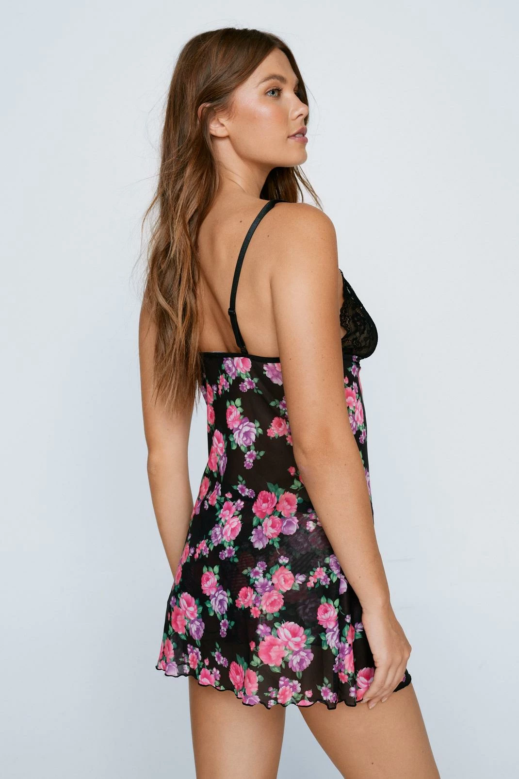 Mesh Floral Print Lace Trim Slip 2 Mesh Floral Print Lace Trim Slip - Image 2