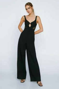 Mesh Insert Tailored Bandeau Jumpsuit 7 Mesh Insert Tailored Bandeau Jumpsuit -Nasty Gal Sales Store Sales womens black mesh insert tailored bandeau jumpsuit 3