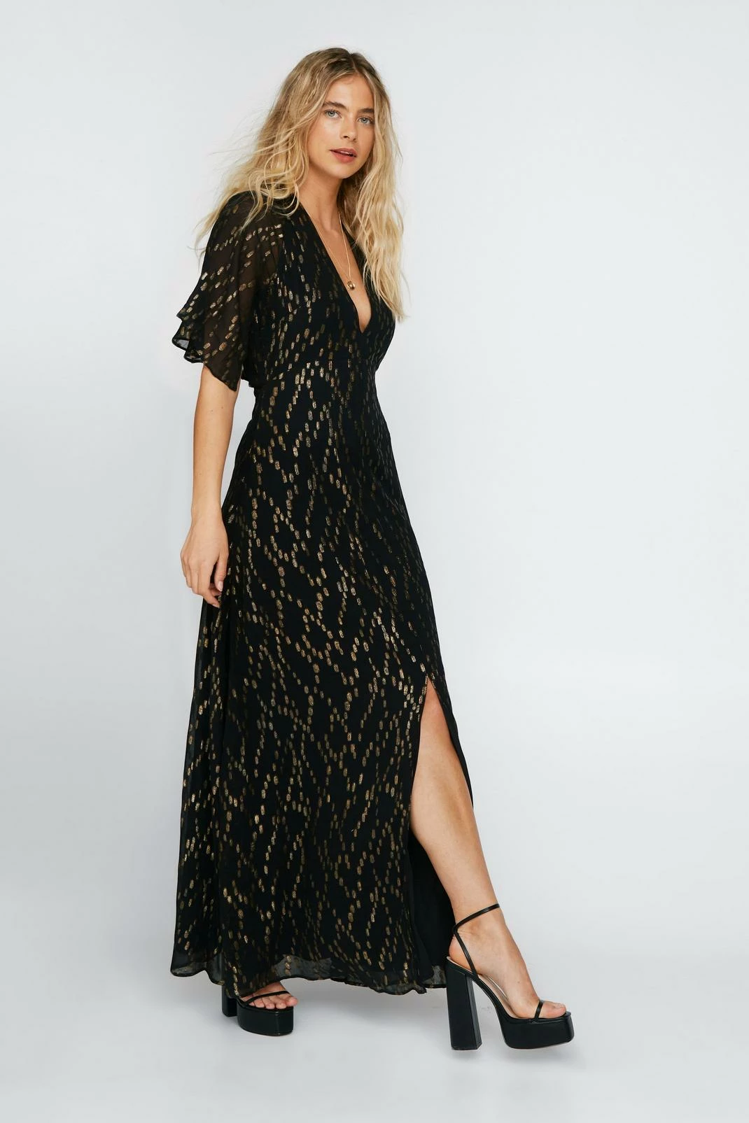 Metallic Spot Angel Sleeve Maxi Dress 5 Metallic Spot Angel Sleeve Maxi Dress - Image 5