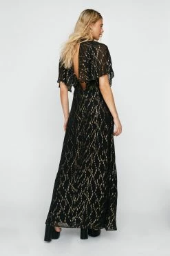 Metallic Spot Angel Sleeve Maxi Dress 12 Metallic Spot Angel Sleeve Maxi Dress -Nasty Gal Sales Store Sales womens black metallic spot angel sleeve maxi dress 2