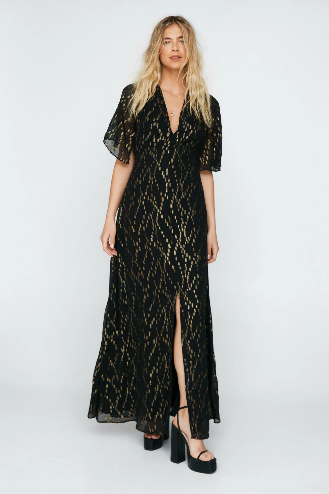 Metallic Spot Angel Sleeve Maxi Dress 7 Metallic Spot Angel Sleeve Maxi Dress - Image 7