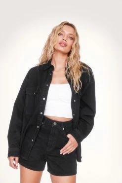 Organic Denim Pocket Oversized Shirt -Nasty Gal Sales Store Sales womens black organic denim pocket oversized shirt 3