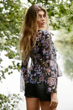 Paisley Print Tie Front Top -Nasty Gal Sales Store Sales womens black paisley print tie front top 2