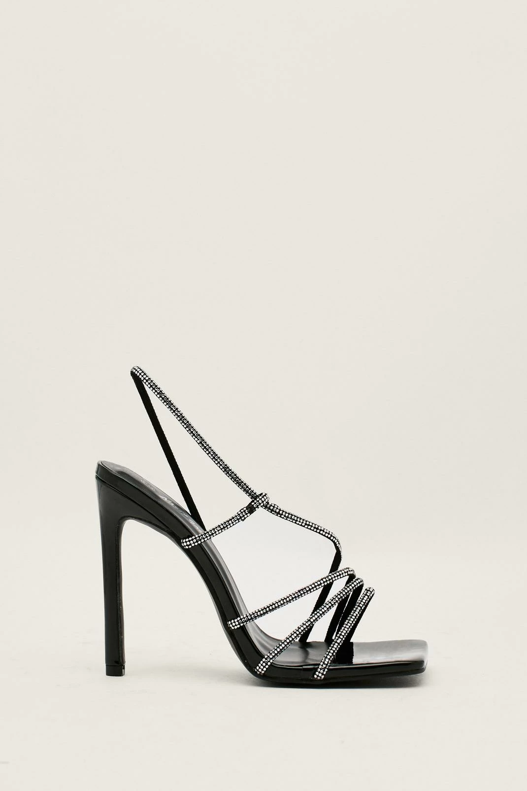 Patent Diamante Strappy Square Toe Heels 2 Patent Diamante Strappy Square Toe Heels - Image 2