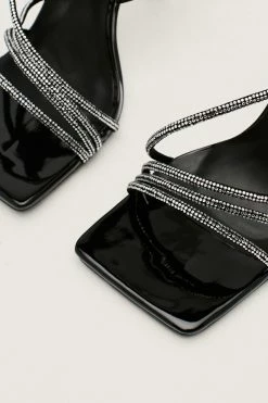 Patent Diamante Strappy Square Toe Heels 6 Patent Diamante Strappy Square Toe Heels -Nasty Gal Sales Store Sales womens black patent diamante strappy square toe heels 2
