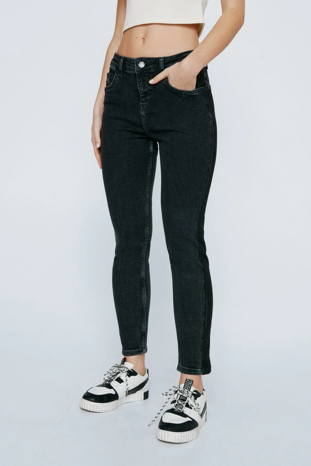 Petite Contrast High Rise Denim Skinny Jeans 2 Petite Contrast High Rise Denim Skinny Jeans - Image 2