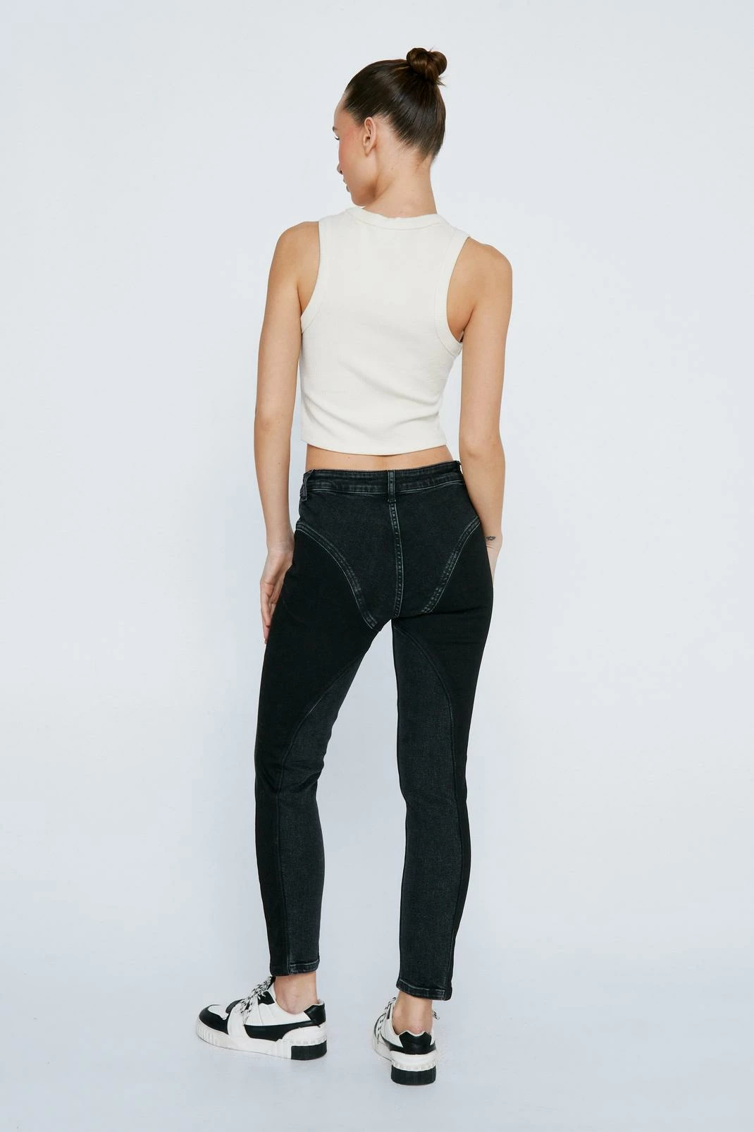 Petite Contrast High Rise Denim Skinny Jeans 1 Petite Contrast High Rise Denim Skinny Jeans