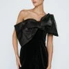 Petite Contrast One Shoulder Bow Velvet Mini Dress