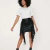 Petite Faux Leather Fringe Detail Mini Skirt
