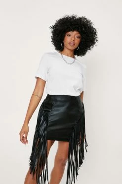 Petite Faux Leather Fringe Detail Mini Skirt -Nasty Gal Sales Store Sales womens black petite faux leather fringe detail mini skirt 3