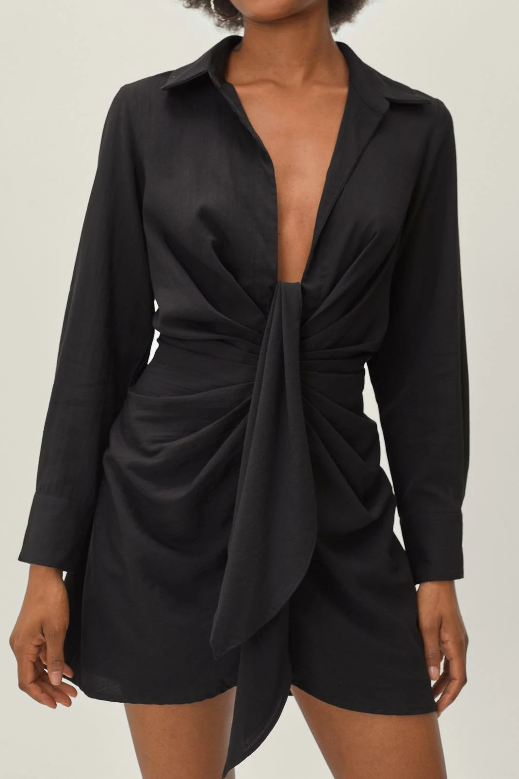 Petite Knot Front V Neck Mini Shirt Dress 7 Petite Knot Front V Neck Mini Shirt Dress - Image 7