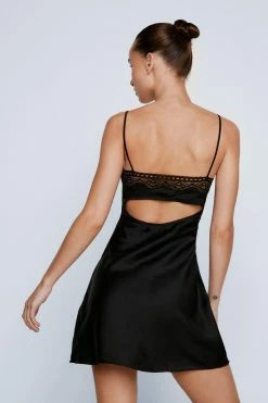 Petite Lace Detail Satin Mini Dress 6 Petite Lace Detail Satin Mini Dress -Nasty Gal Sales Store Sales womens black petite lace detail satin mini dress 2