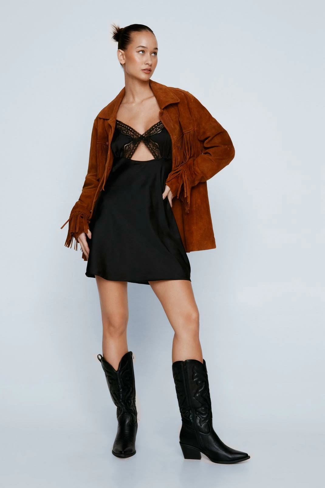 Petite Lace Detail Satin Mini Dress 1 Petite Lace Detail Satin Mini Dress