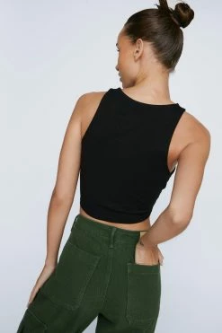Petite Lace Up Front Cropped Tank Top -Nasty Gal Sales Store Sales womens black petite lace up front cropped tank top 2