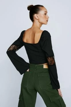 Petite Off The Shoulder Corset Detail Long Sleeved Top 6 Petite Off The Shoulder Corset Detail Long Sleeved Top -Nasty Gal Sales Store Sales womens black petite off the shoulder corset detail long sleeved top 2