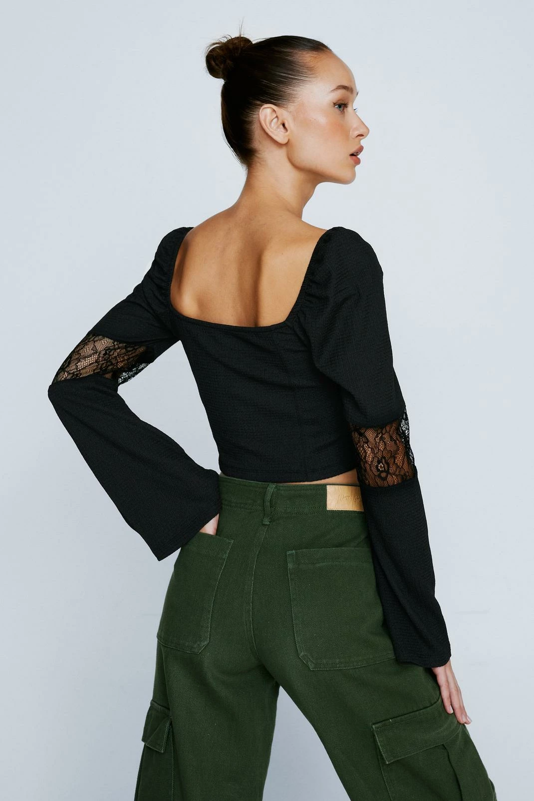 Petite Off The Shoulder Corset Detail Long Sleeved Top 3 Petite Off The Shoulder Corset Detail Long Sleeved Top - Image 3